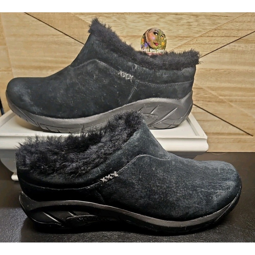 Merrell Encore Ice Wool Mule Clogs Shoes Wmn 8 Black Leather Slip On #749